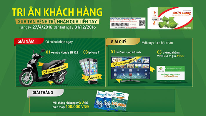 Banner chương trình tri ân khách hàng với các giải thưởng xe máy và quà tặng